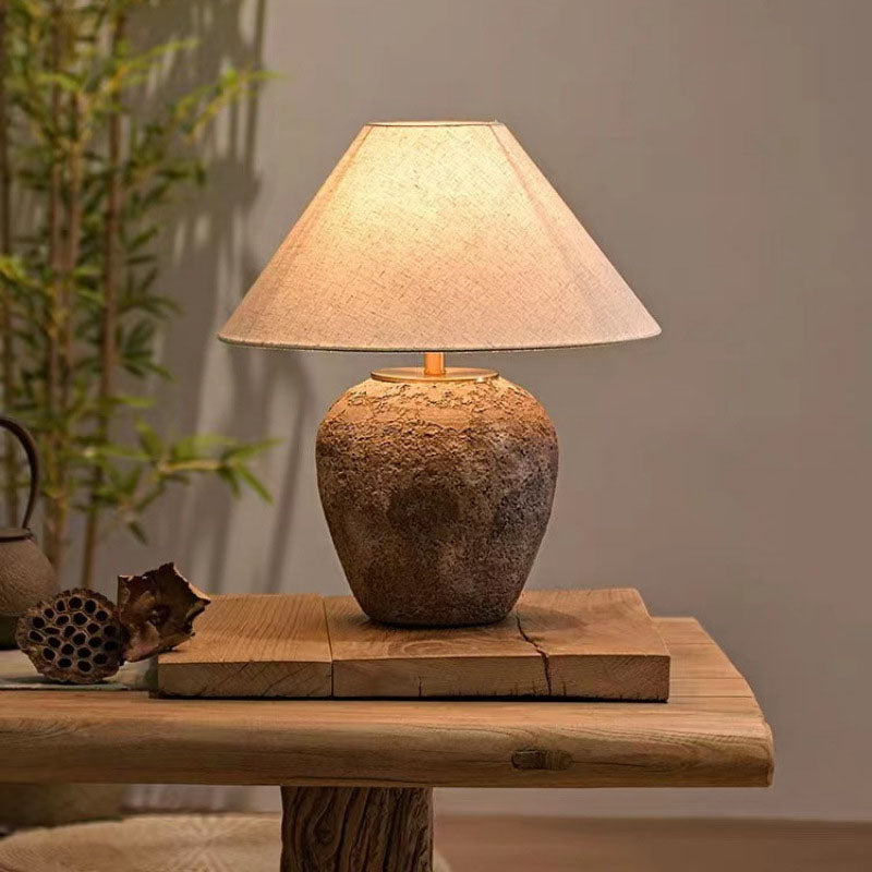 Ceramic Table Lamp with Fabric Shade | Modern Shabby Chic Bedside Lamp