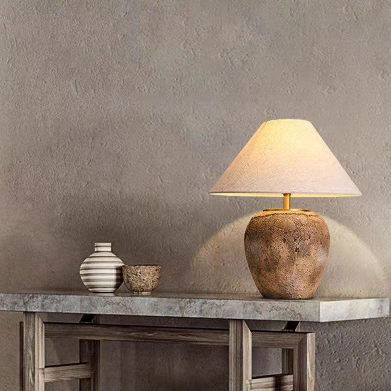 Ceramic Table Lamp with Fabric Shade | Modern Shabby Chic Bedside Lamp