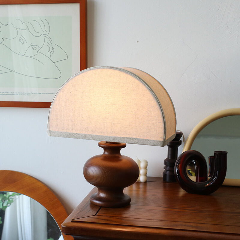 Japanese Wabi-Sabi Wooden Table Lamp | Vintage Fabric Shade Bedside Light
