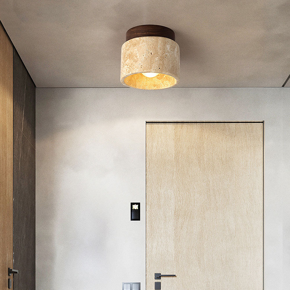 Minimalist Wood Cylinder Flush Mount Ceiling Light - Natural Finish LED Downlight