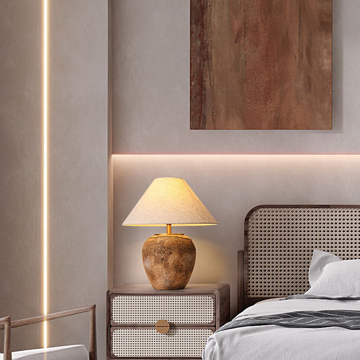 Ceramic Table Lamp with Fabric Shade | Modern Shabby Chic Bedside Lamp