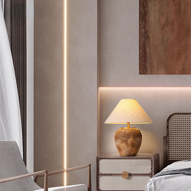 Ceramic Table Lamp with Fabric Shade | Modern Shabby Chic Bedside Lamp