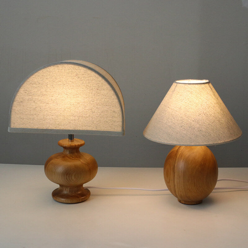 Japanese Wabi-Sabi Wooden Table Lamp | Vintage Fabric Shade Bedside Light