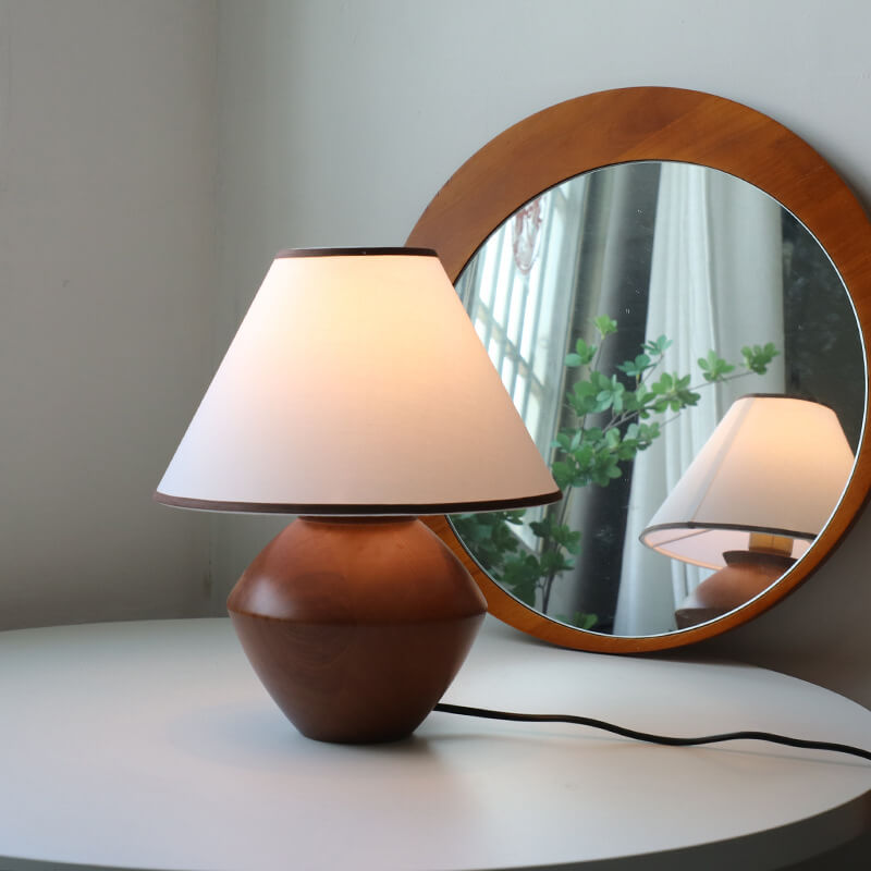 Japanese Wabi-Sabi Wooden Table Lamp | Vintage Fabric Shade Bedside Light