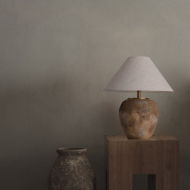 Ceramic Table Lamp with Fabric Shade | Modern Shabby Chic Bedside Lamp
