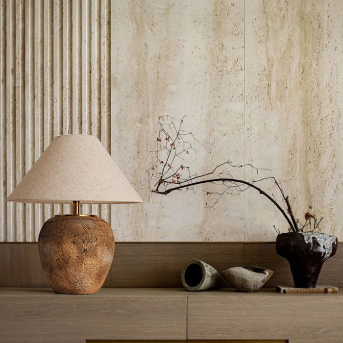 Ceramic Table Lamp with Fabric Shade | Modern Shabby Chic Bedside Lamp