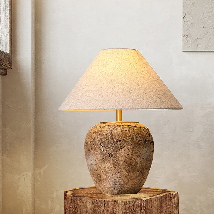 Ceramic Table Lamp with Fabric Shade | Modern Shabby Chic Bedside Lamp