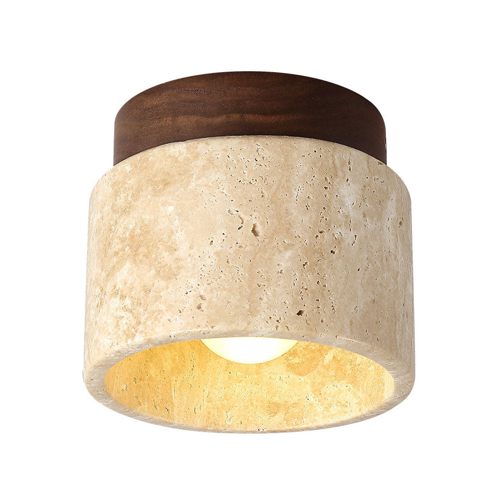 Minimalist Wood Cylinder Flush Mount Ceiling Light - Natural Finish LED Downlight