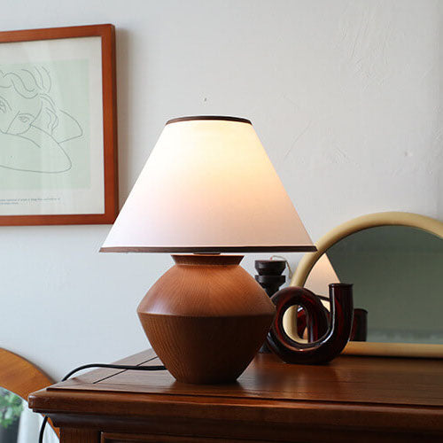Japanese Wabi-Sabi Wooden Table Lamp | Vintage Fabric Shade Bedside Light