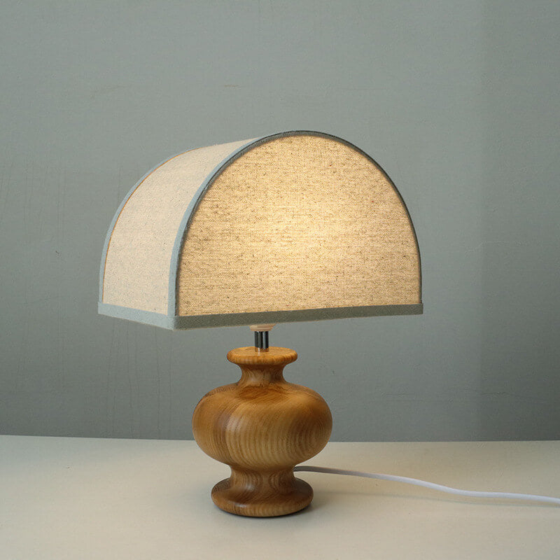 Japanese Wabi-Sabi Wooden Table Lamp | Vintage Fabric Shade Bedside Light