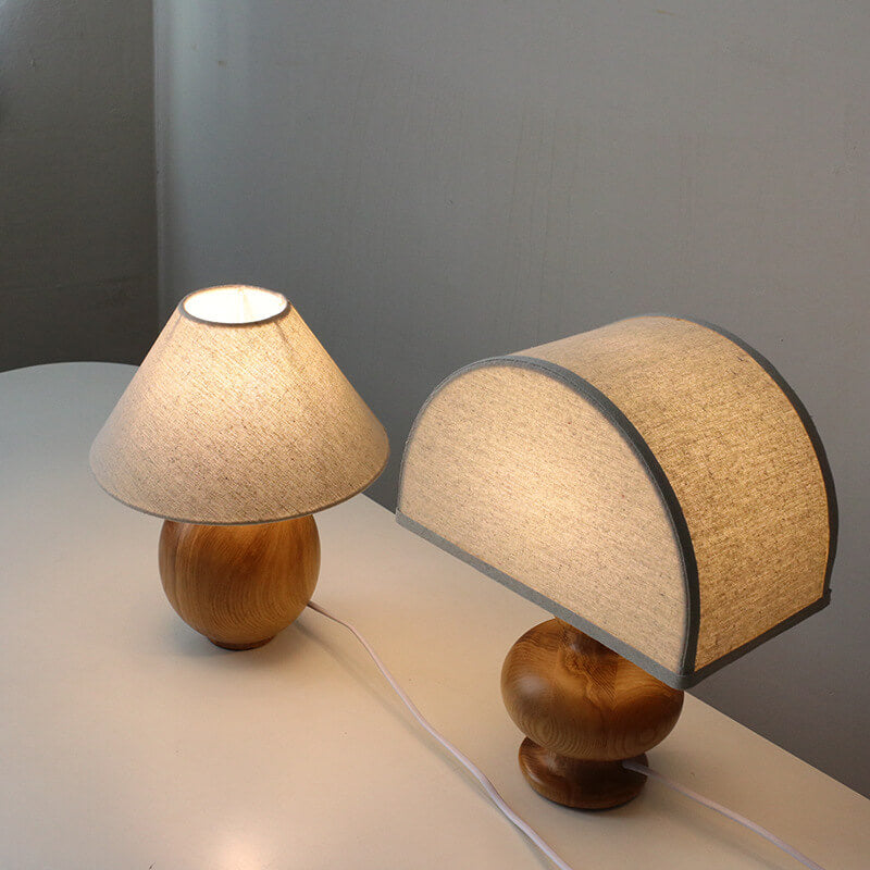Japanese Wabi-Sabi Wooden Table Lamp | Vintage Fabric Shade Bedside Light