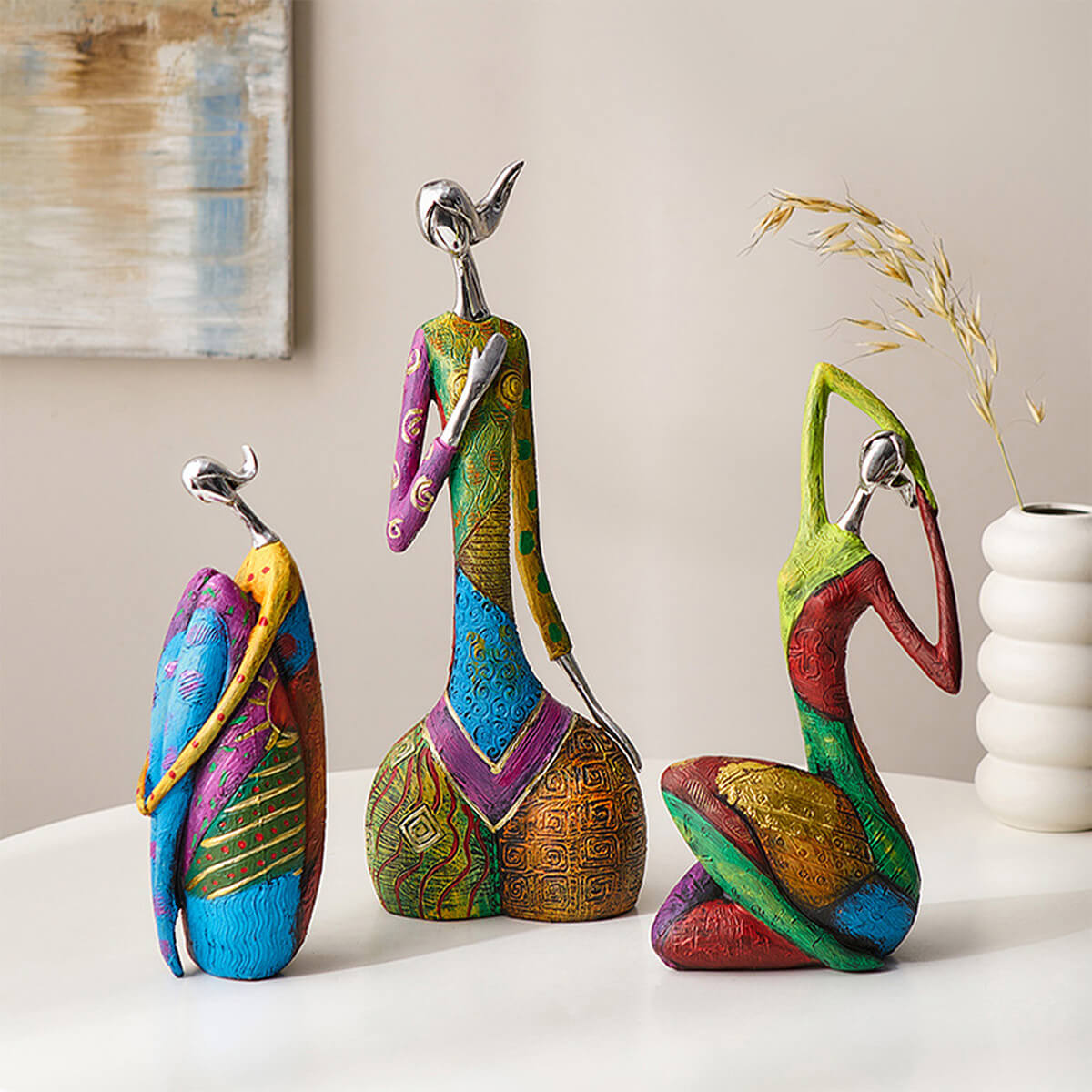 Abstract Colorful Woman Figurine – Modern Decorative Sculpture