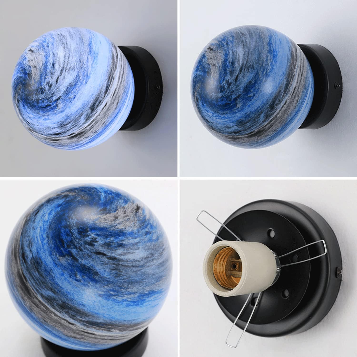 Modern Glass Globe Ceiling Light Flush Mount White