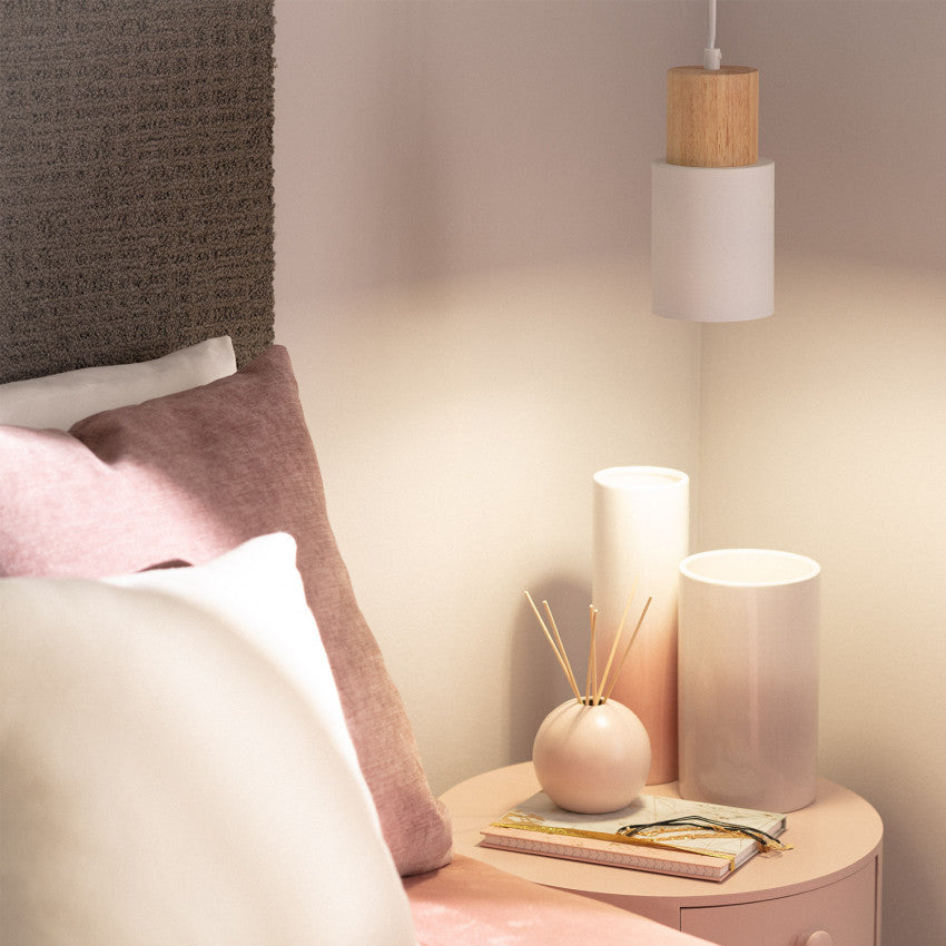 Black Wood Cylinder Pendant Light Modern Single