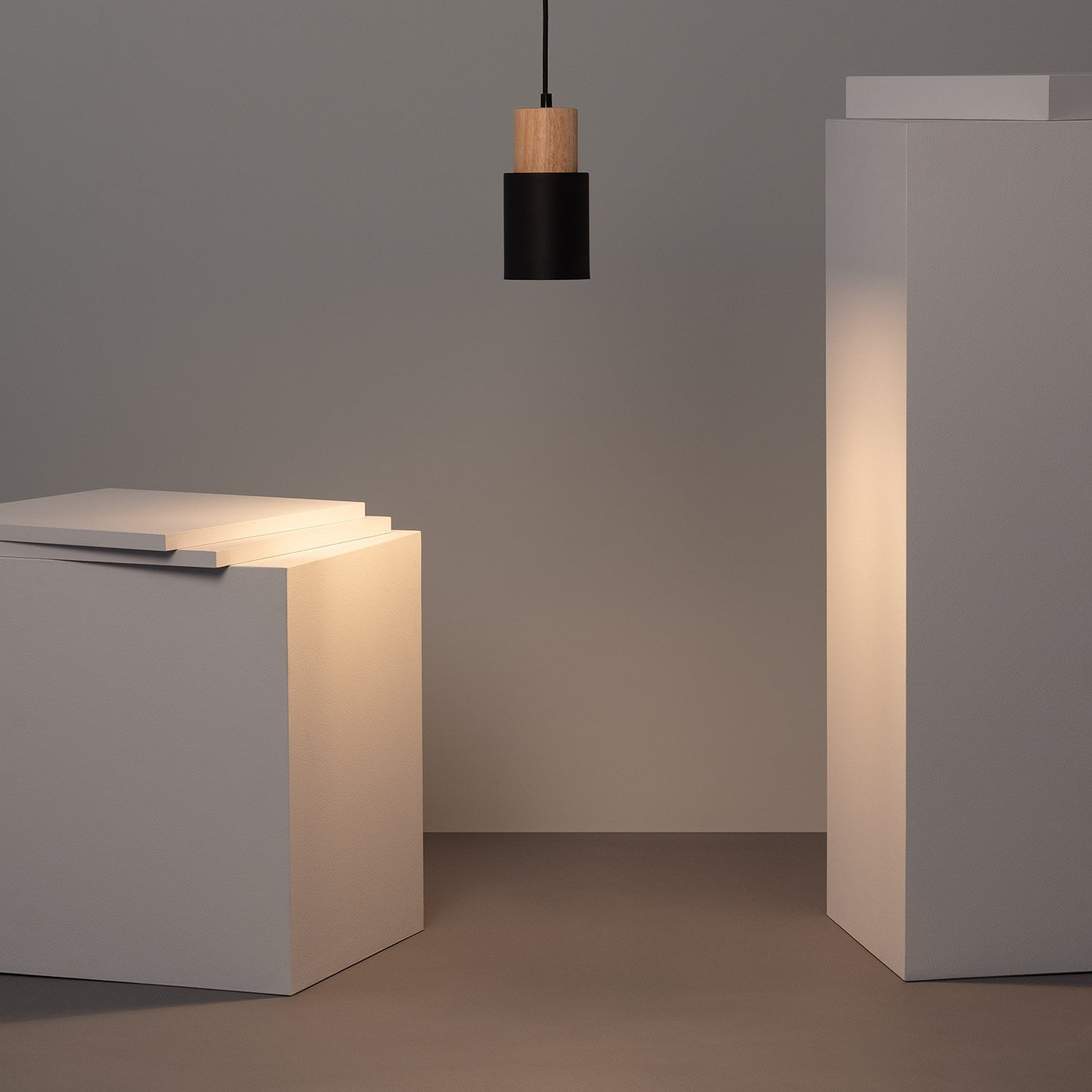 Black Wood Cylinder Pendant Light Modern Single