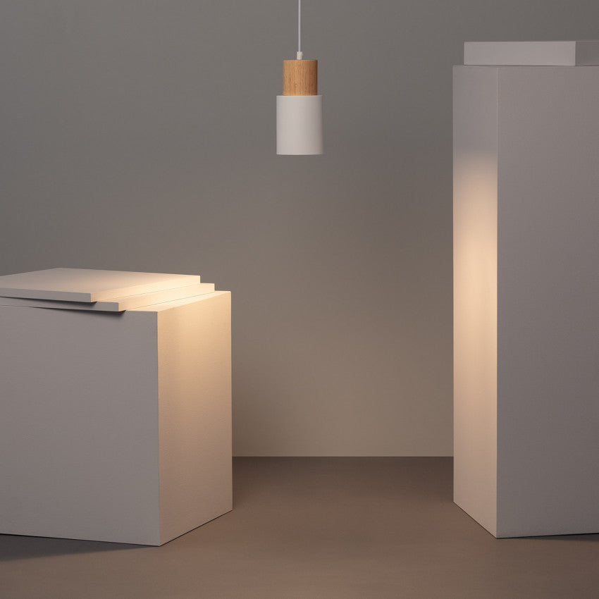 Black Wood Cylinder Pendant Light Modern Single