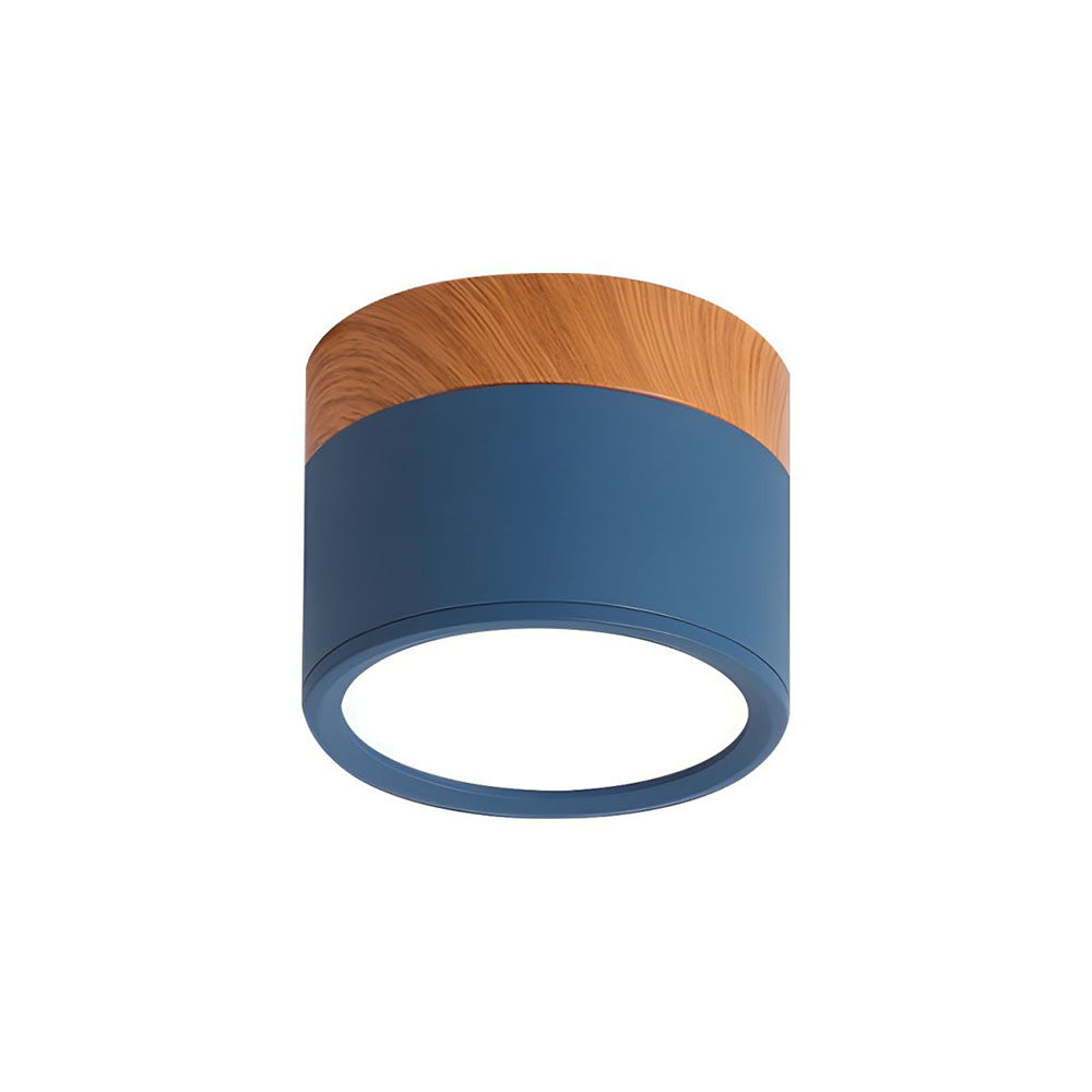 Modern Flush Mount Ceiling Light with Natural Wood Trim