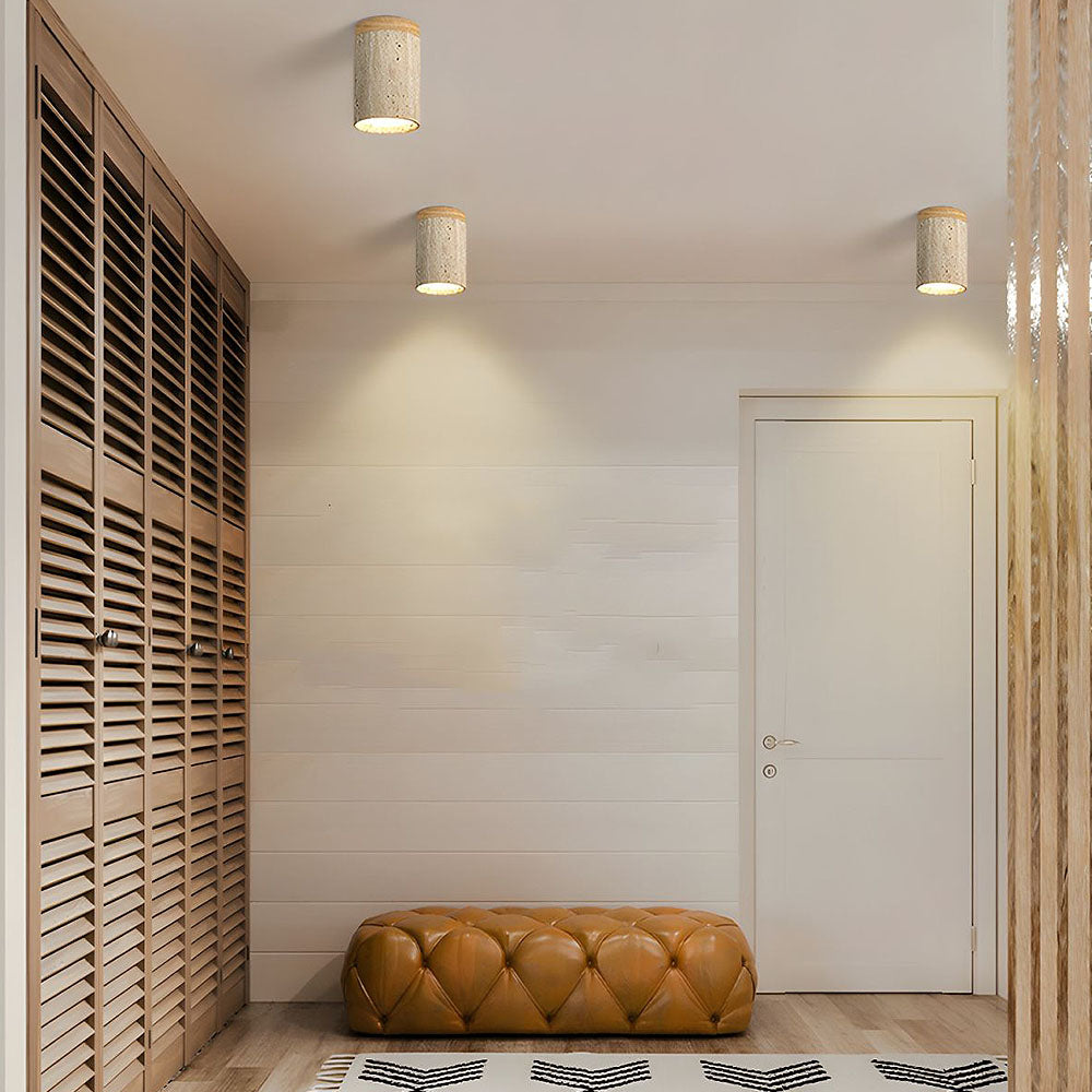 Minimalist Wood Cylinder Flush Mount Ceiling Light - Natural Finish LED Downlight