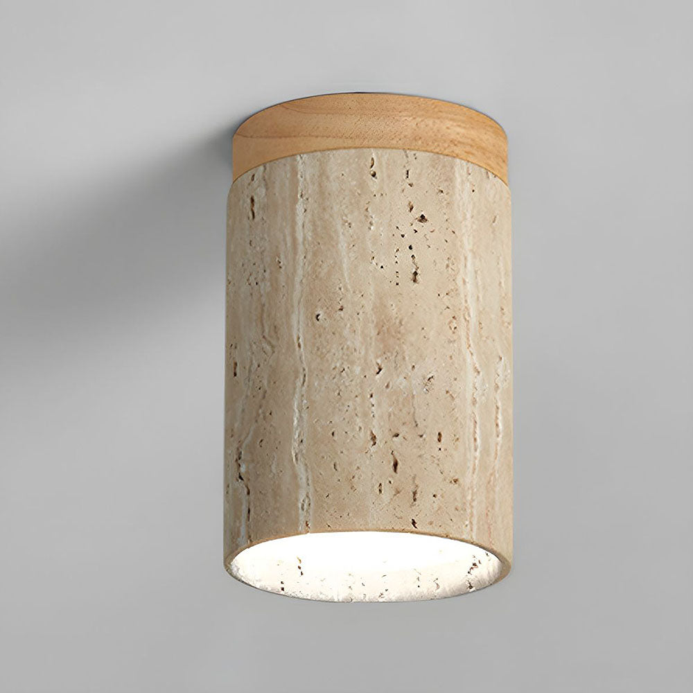 Minimalist Wood Cylinder Flush Mount Ceiling Light - Natural Finish LED Downlight