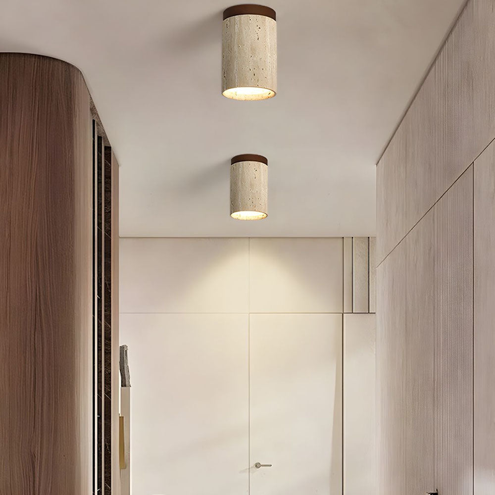 Minimalist Wood Cylinder Flush Mount Ceiling Light - Natural Finish LED Downlight
