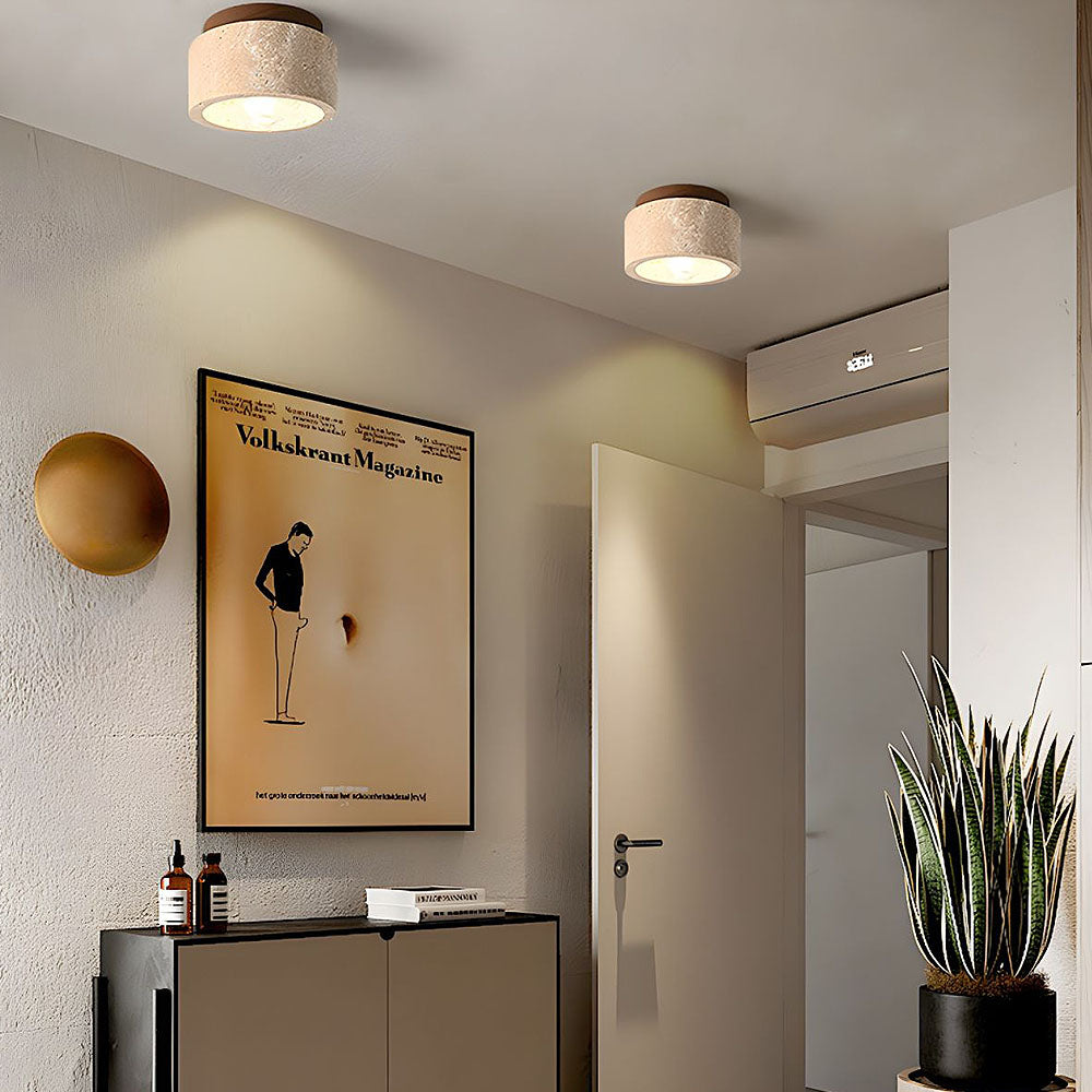 Minimalist Wood Cylinder Flush Mount Ceiling Light - Natural Finish LED Downlight