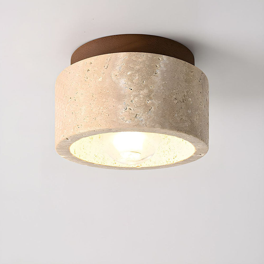 Minimalist Wood Cylinder Flush Mount Ceiling Light - Natural Finish LED Downlight
