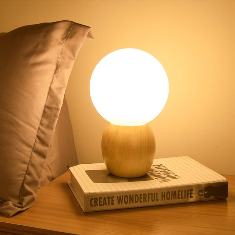 Nordic Wooden Table Lamp | Minimalist Glass Orb Bedside Lamp