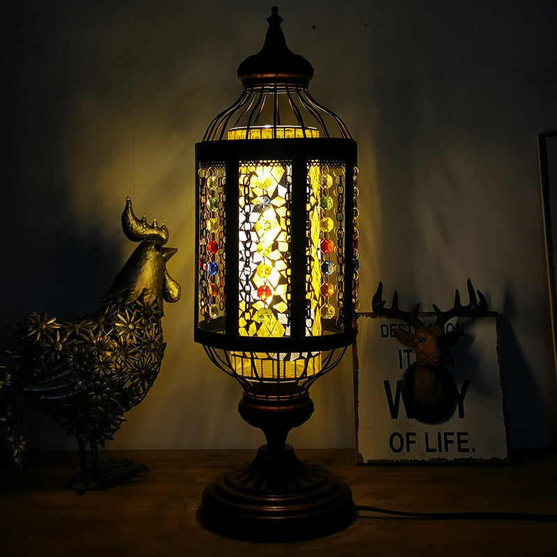 Vintage Turkish Stained Glass Lamp | Handmade Mosaic Lantern Table Light