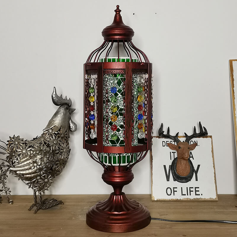 Vintage Turkish Stained Glass Lamp | Handmade Mosaic Lantern Table Light