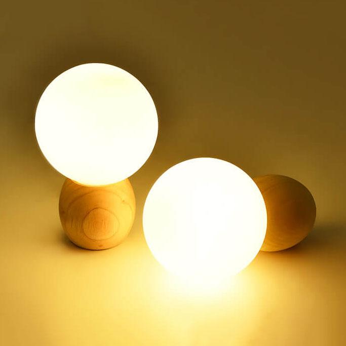 Nordic Wooden Table Lamp | Minimalist Glass Orb Bedside Lamp