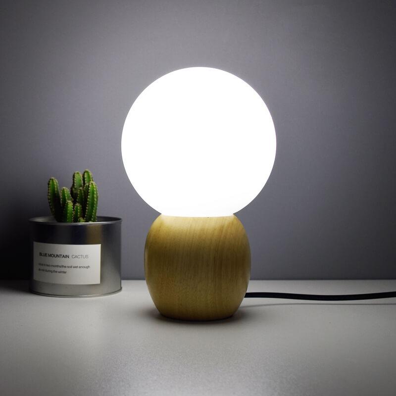 Nordic Wooden Table Lamp | Minimalist Glass Orb Bedside Lamp