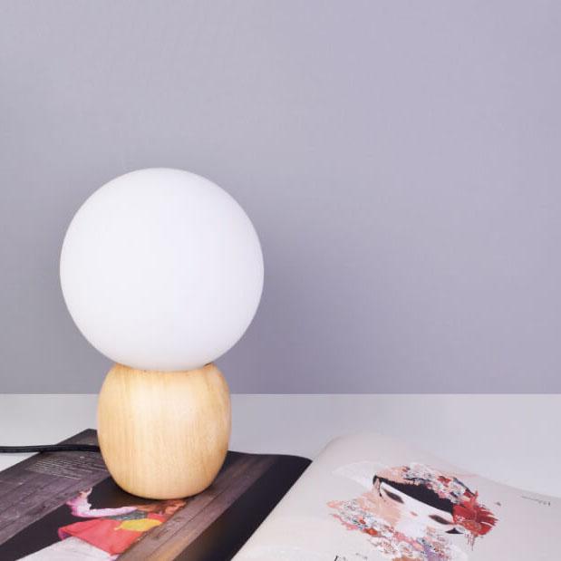 Nordic Wooden Table Lamp | Minimalist Glass Orb Bedside Lamp