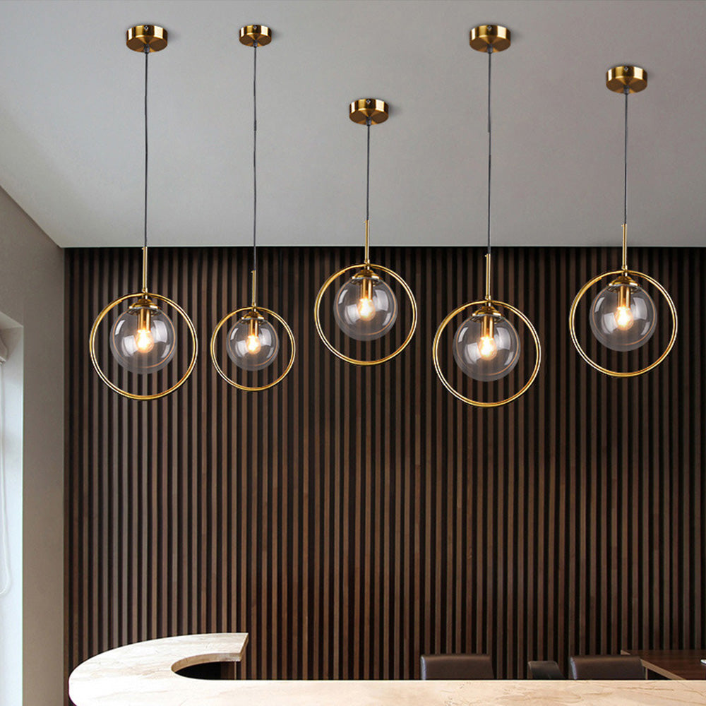 Modern Gold Ring Pendant Light - Clear Glass Globe Fixture