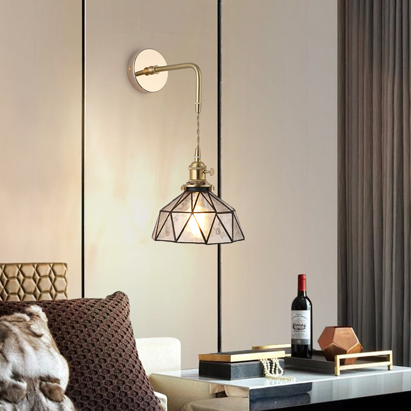 Vintage Glass Wall Light | Gold Bedside Wall Lamp with Flower Shade