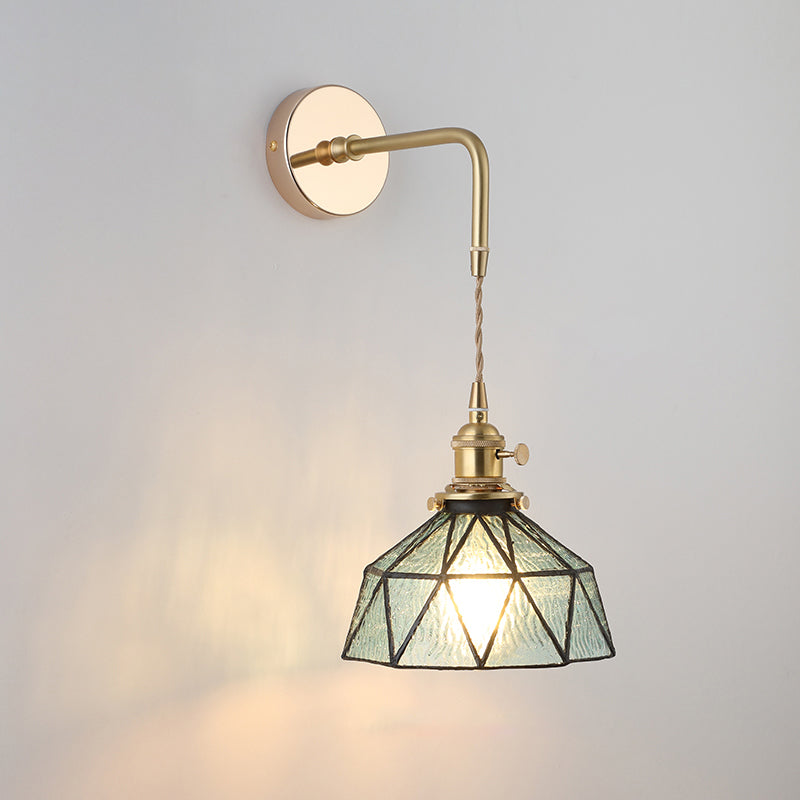 Vintage Glass Wall Light | Gold Bedside Wall Lamp with Flower Shade