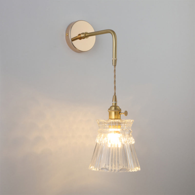 Vintage Glass Wall Light | Gold Bedside Wall Lamp with Flower Shade