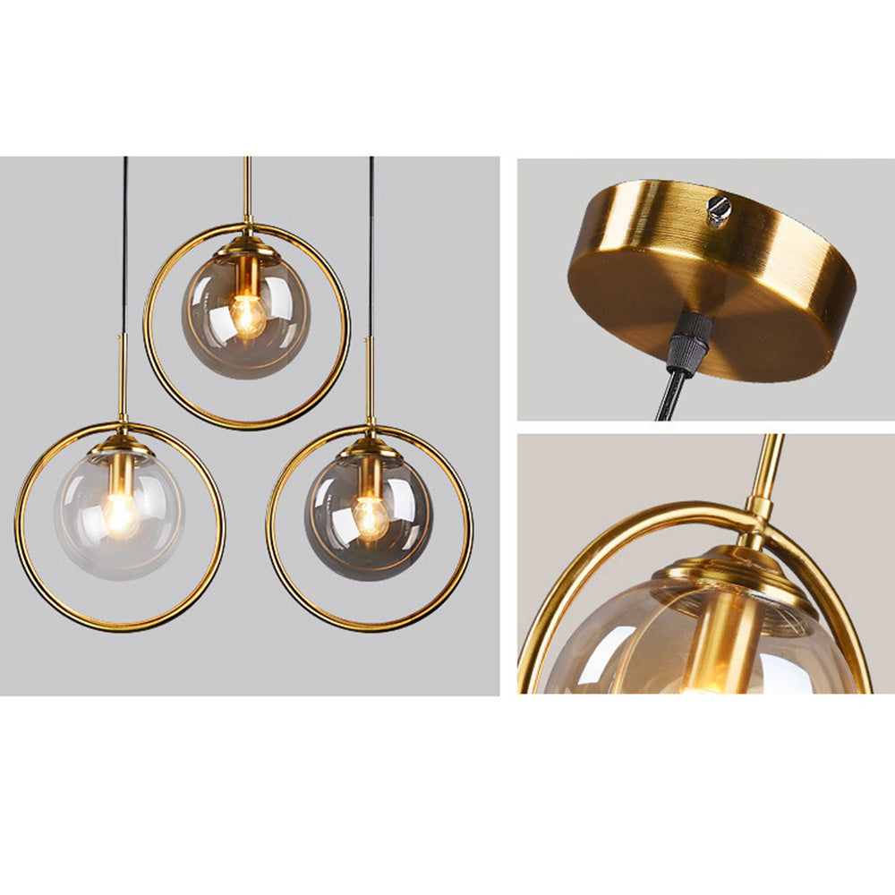 Modern Gold Ring Pendant Light - Clear Glass Globe Fixture