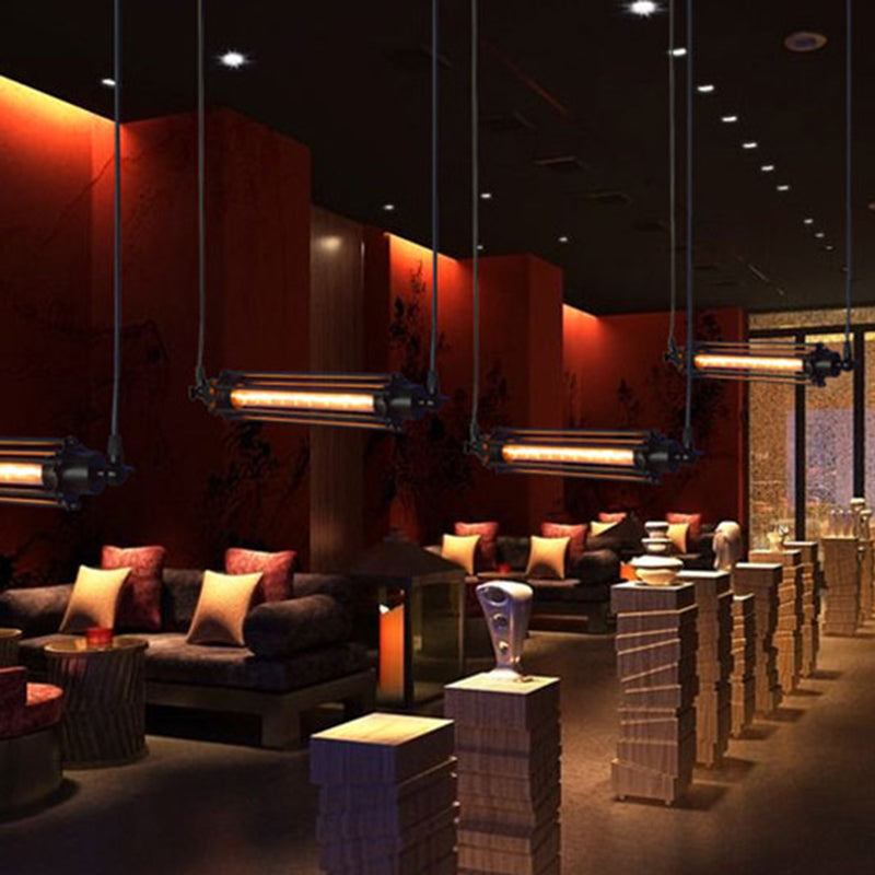 Industrial Pendant Light | Black Iron Cage Ceiling Light