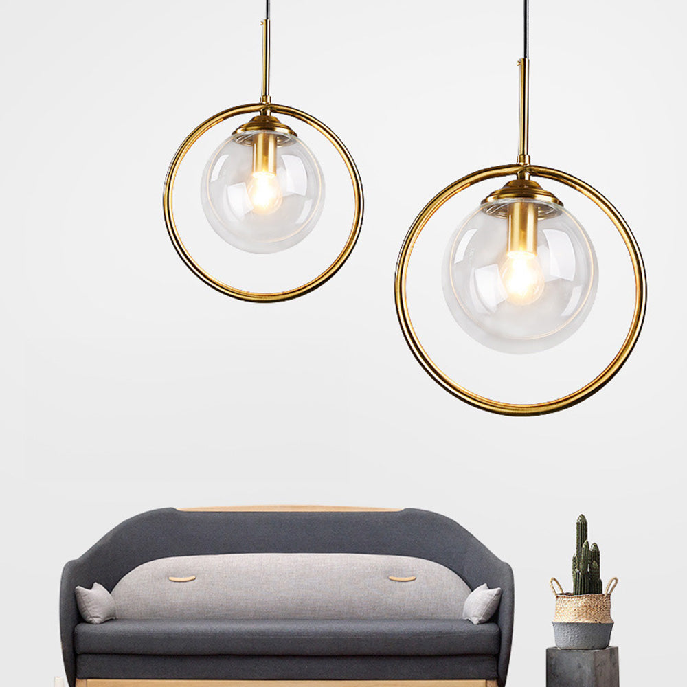 Modern Gold Ring Pendant Light - Clear Glass Globe Fixture