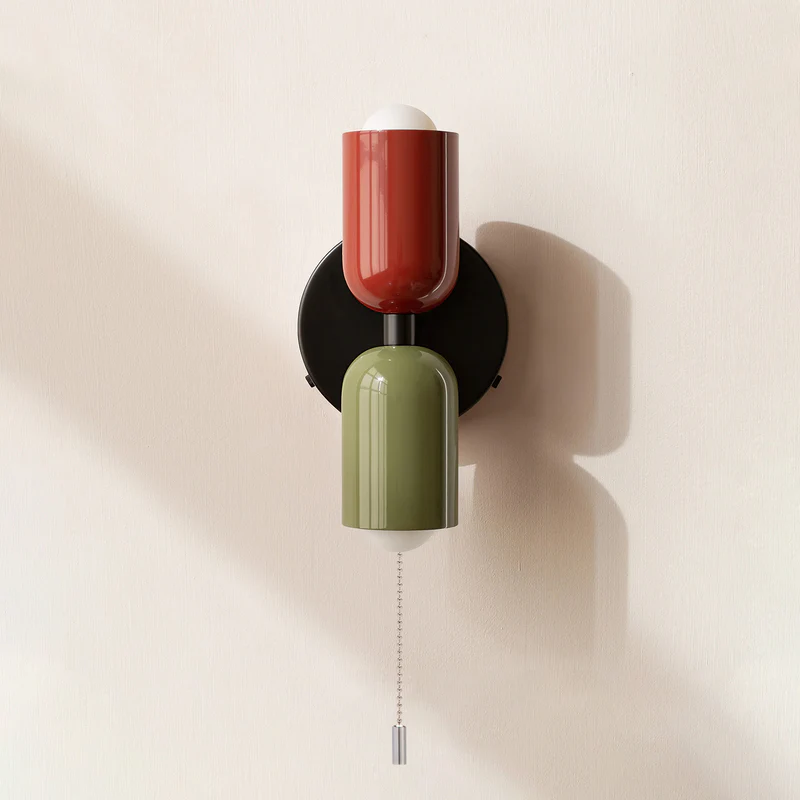 Modern Dual-Shade Wall Sconce | Black & Terracotta Color Block Fixture