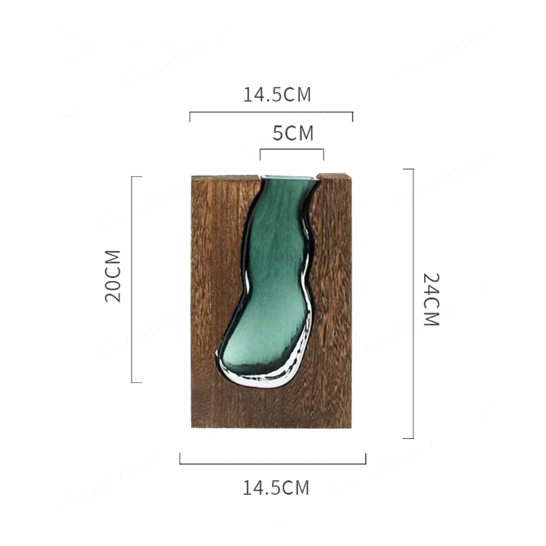 Nordic Wood & Glass Live Edge Vase | Modern Decorative Flower Vase for Living Room & Home Décor