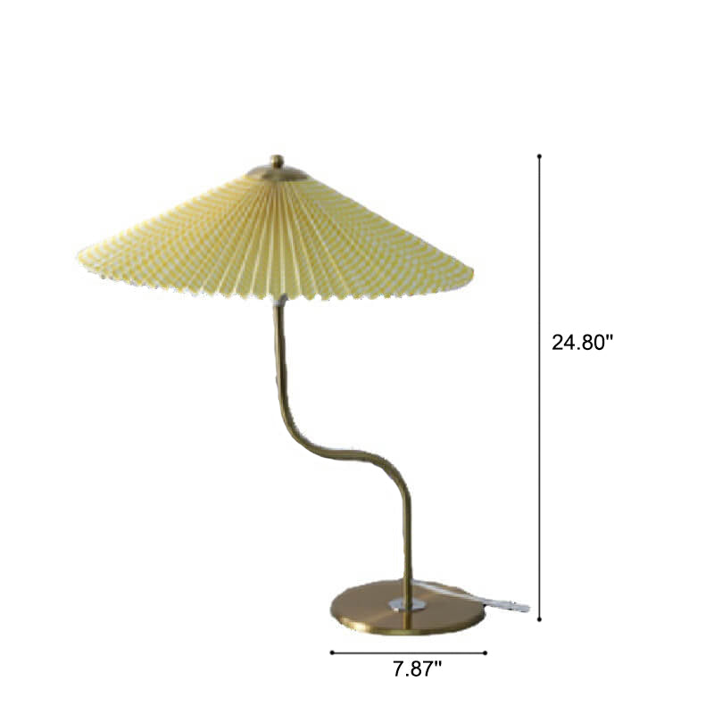 Retro Pleated Table Lamp with Umbrella Shade | Vintage Brass Decorative Desk Lamp for Bedroom & Living Room
