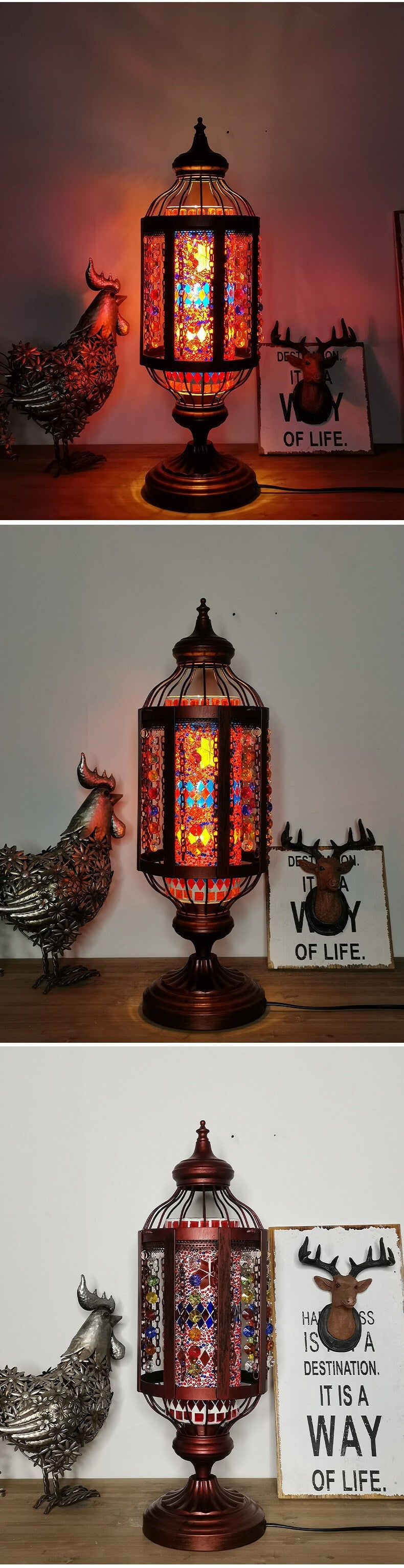 Vintage Turkish Stained Glass Lamp | Handmade Mosaic Lantern Table Light