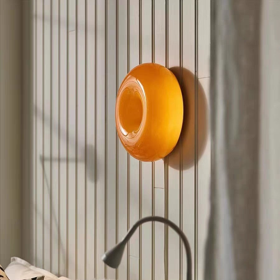 Modern Glass Round Wall Sconce - Yellow Floating Donut Lamp