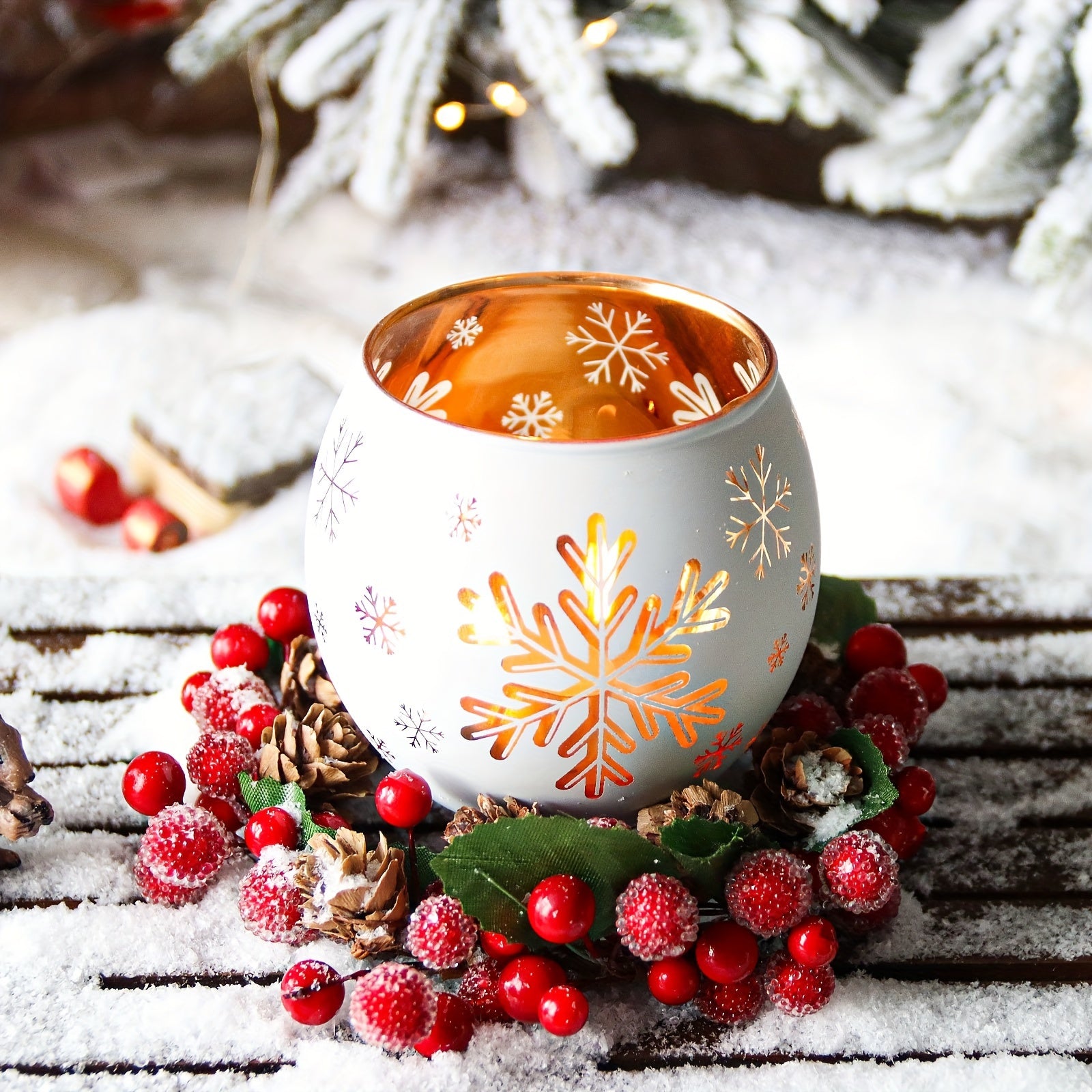 Set of 2 Glass Candle Holders – Elegant Snowflake Design for Christmas