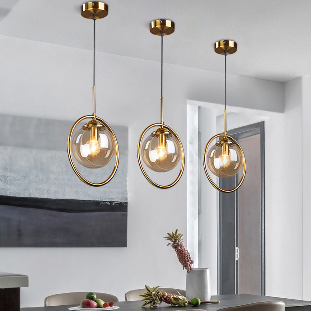 Modern Gold Ring Pendant Light - Clear Glass Globe Fixture