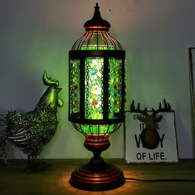 Vintage Turkish Stained Glass Lamp | Handmade Mosaic Lantern Table Light