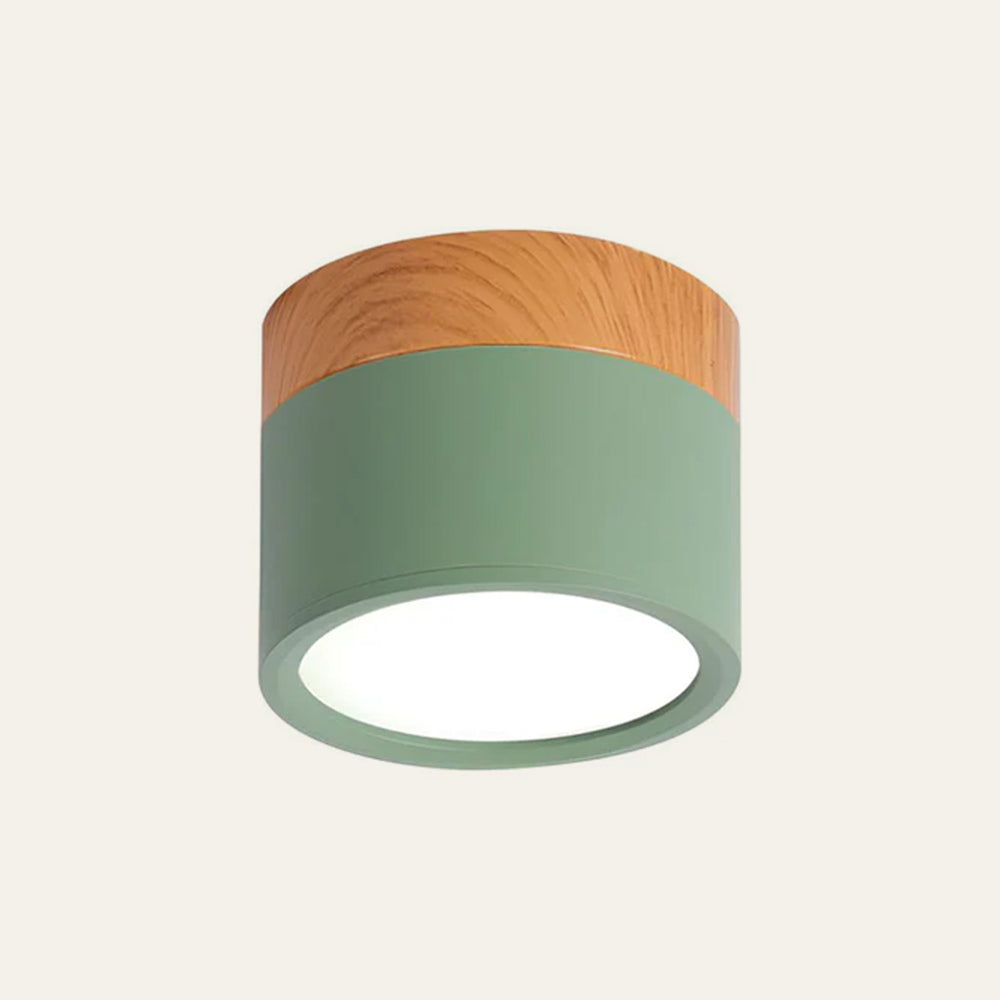 Modern Flush Mount Ceiling Light with Natural Wood Trim