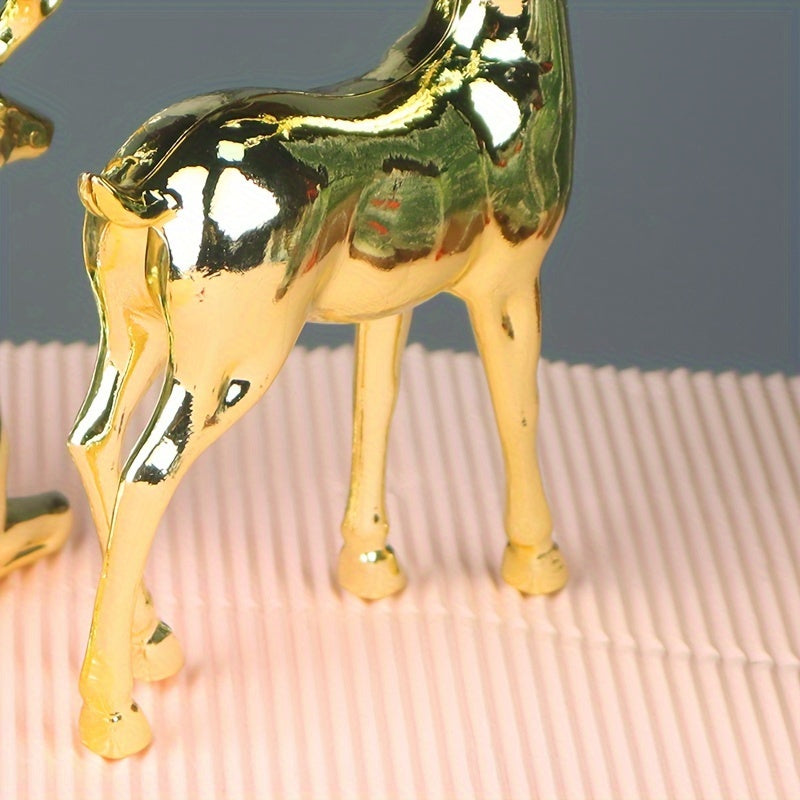 Gold Reindeer Figurines – Set of 2 Elegant Christmas Decorations for Home
