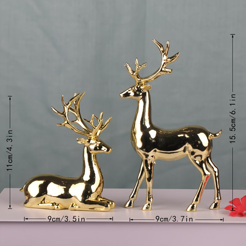 Gold Reindeer Figurines – Set of 2 Elegant Christmas Decorations for Home